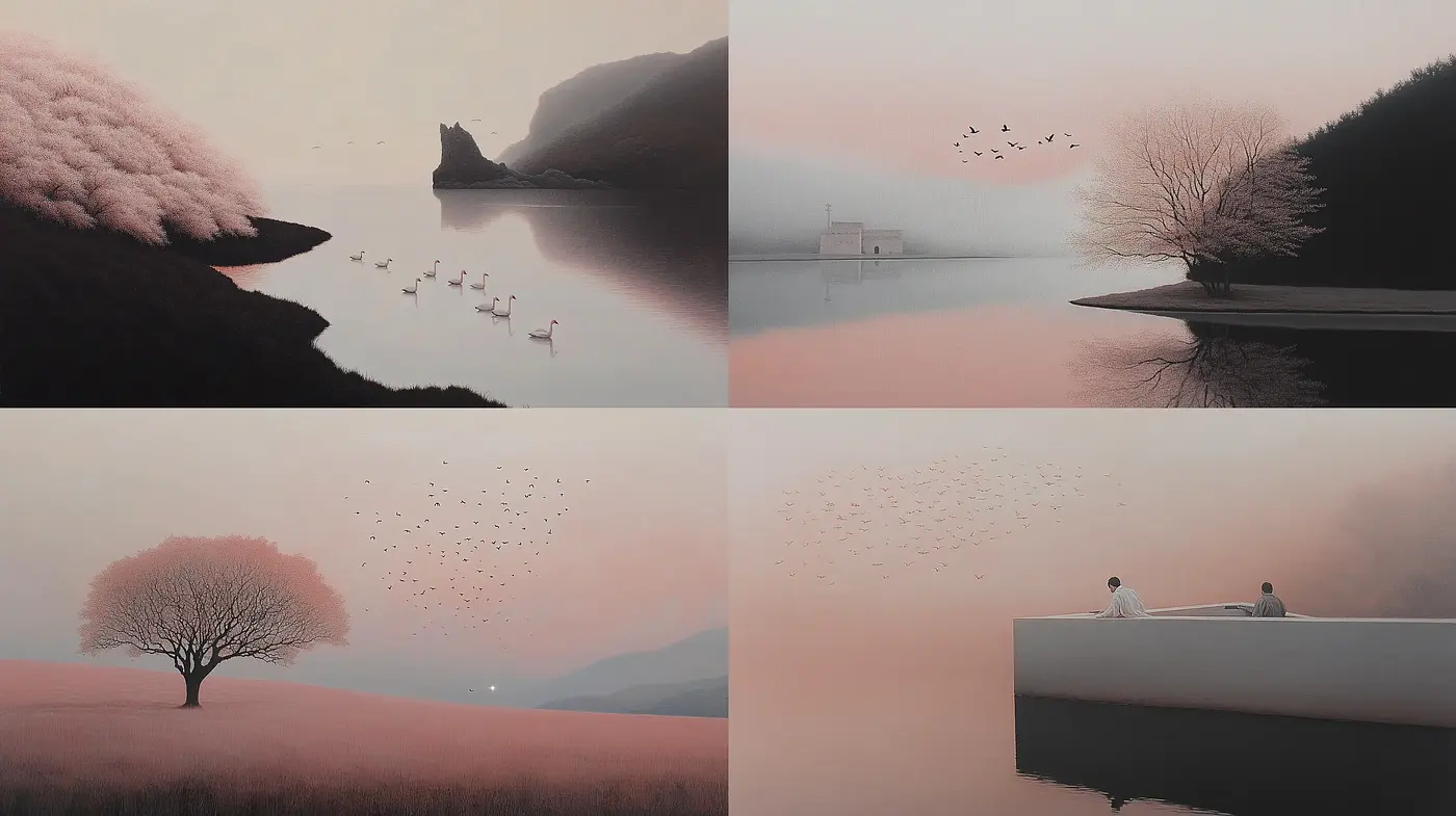 Tranquil Dawn: A Serene Palette of Pastel Dreamscape - Midjourney sref style