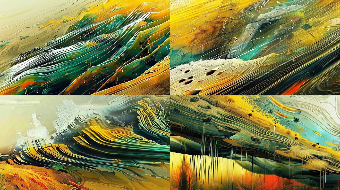 Fluid Abstract Landscapes with Organic Textures and Warm Tones - Midjourney sref style
