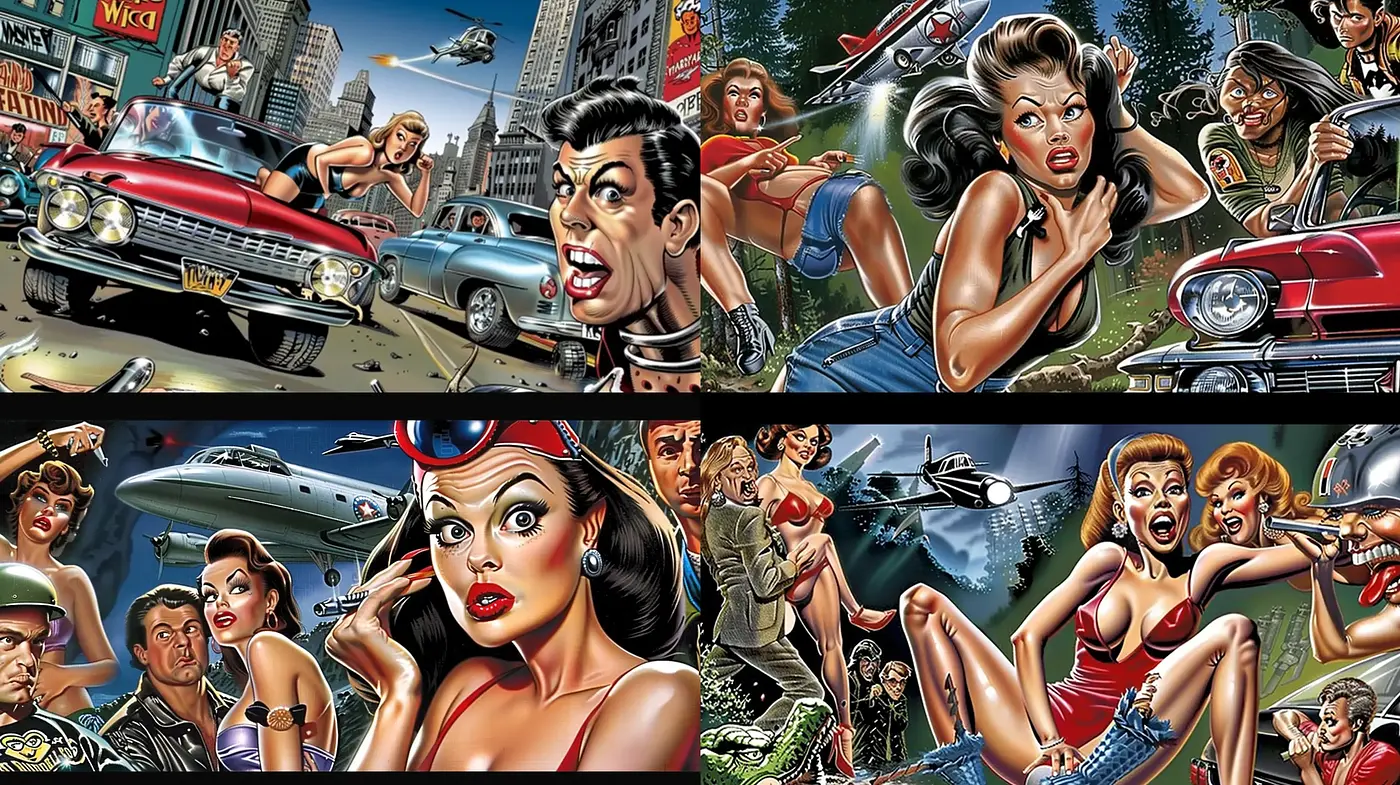 Dynamic Retro Comic Book Extravaganza - Midjourney sref style