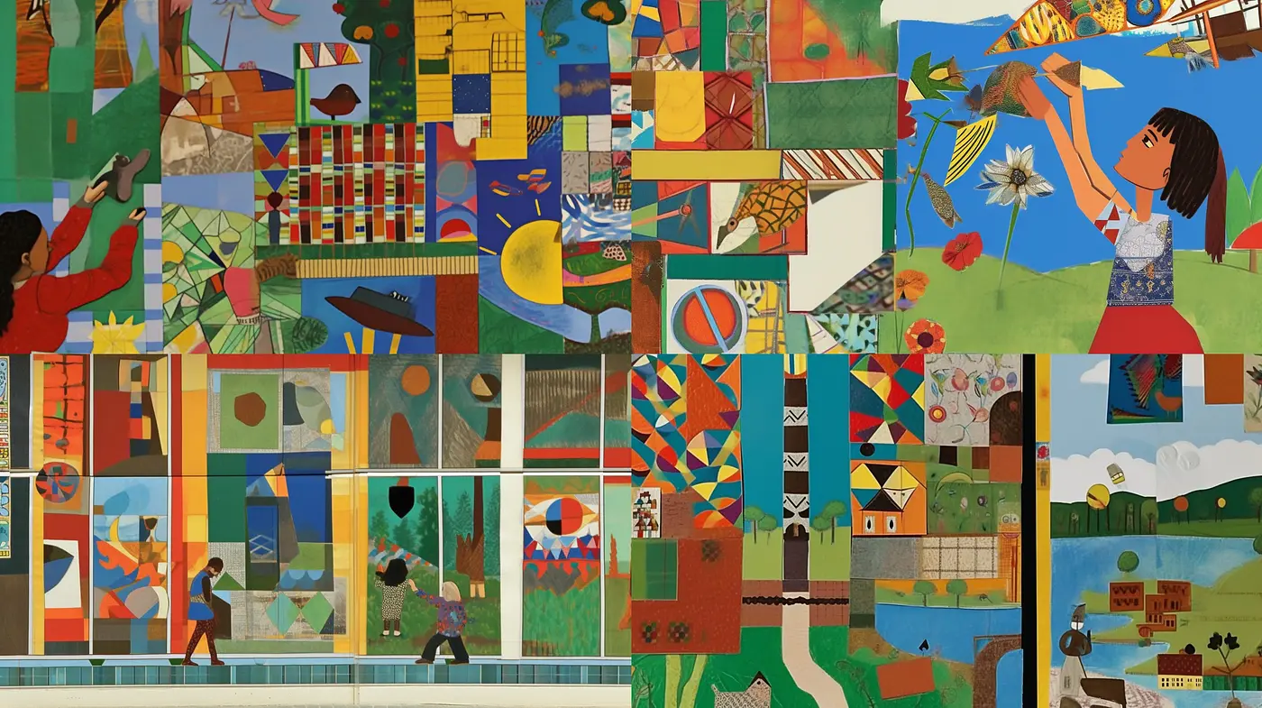 Abstract Patchwork of Vivid Hues and Textured Mosaics - Midjourney sref style