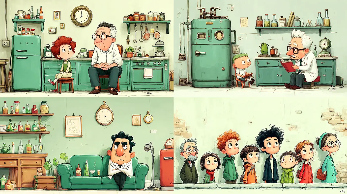 Whimsical and Nostalgic Scenes with Charming Characters - Midjourney sref style