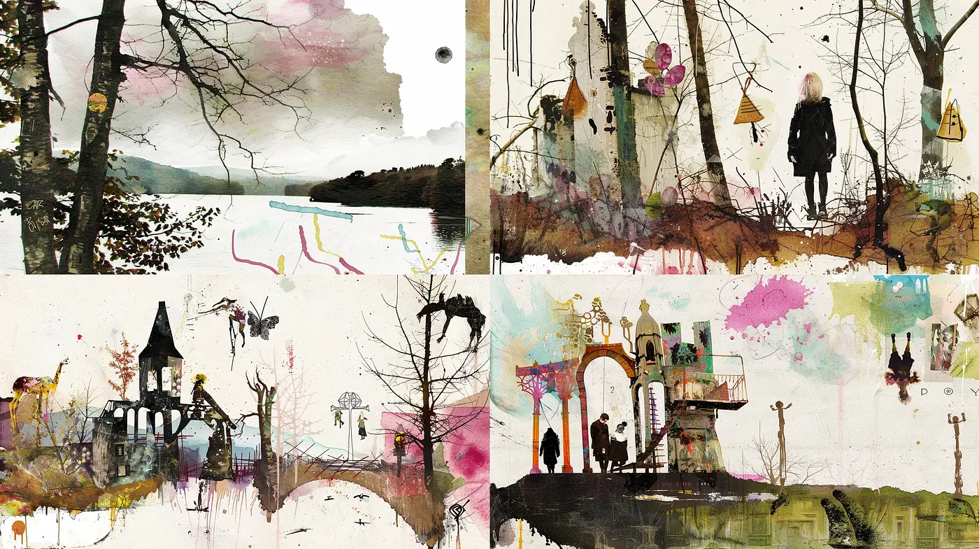 Whimsical Watercolor Dreamscapes with Surrealist Touches - Midjourney sref style