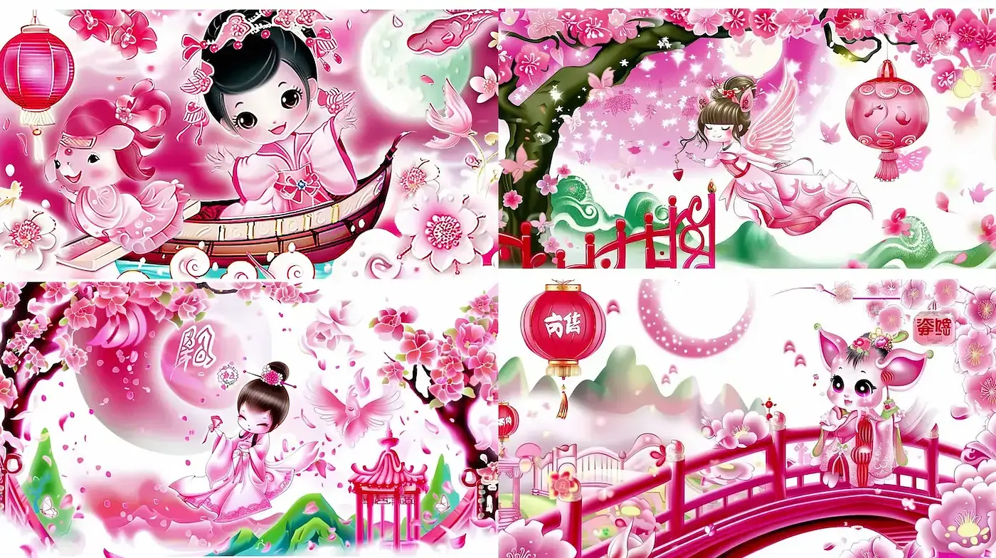 Whimsical and Lively Sakura Illustrations with a Harmonious Aesthetic - Midjourney sref style