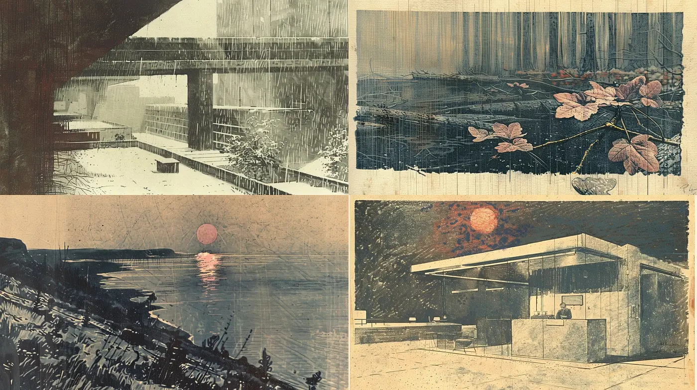 Subdued Harmony in Sepia: A Textural Dance of Monochrome and Rust - Midjourney sref style