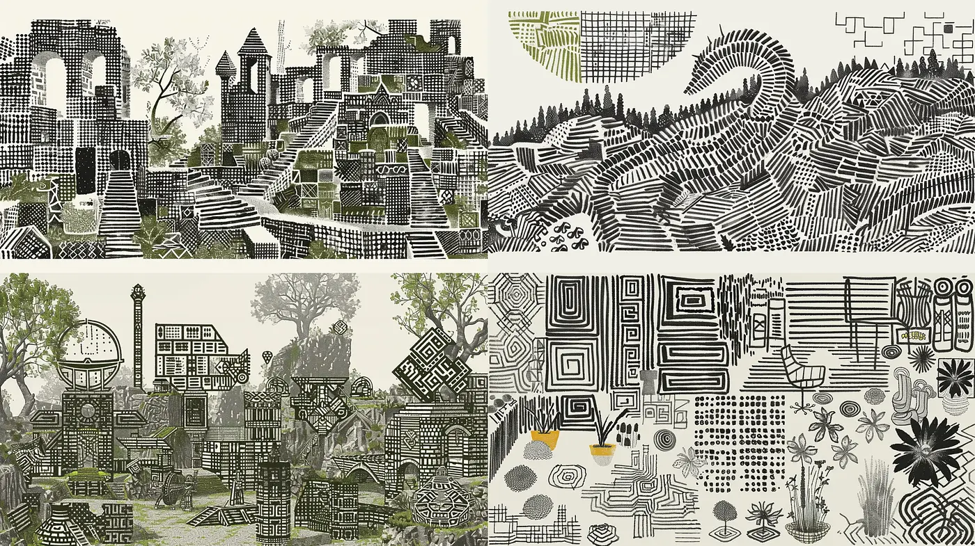 Intricate Monochromatic Textural Harmony - Midjourney sref style