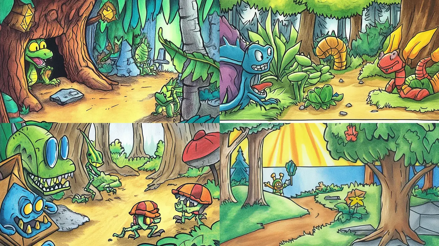Enchanted Forest Fusion: A Whimsical Cartoon Tapestry - Midjourney sref style