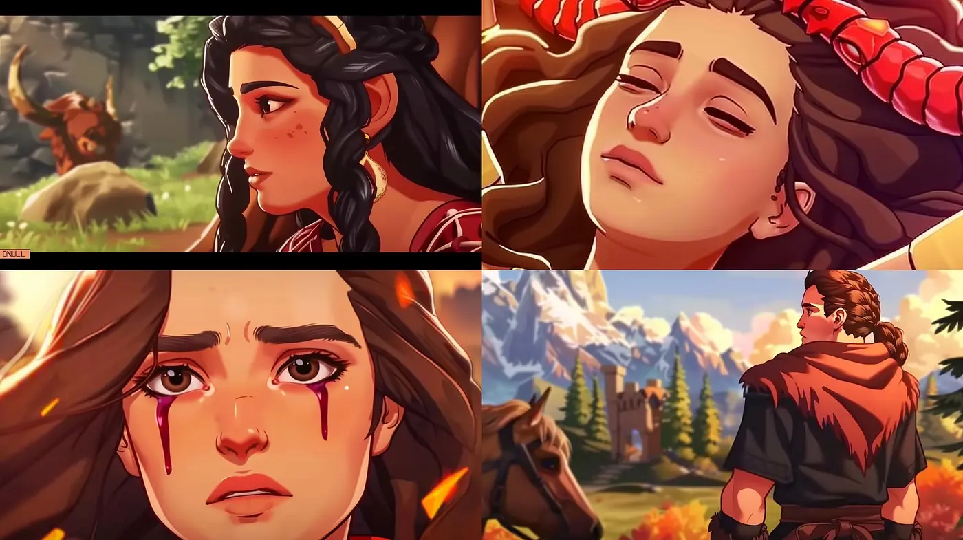 Warm-Toned Fantasy Adventure Illustration Style with Consistent Color Harmony and Expressive Characters - Midjourney sref style