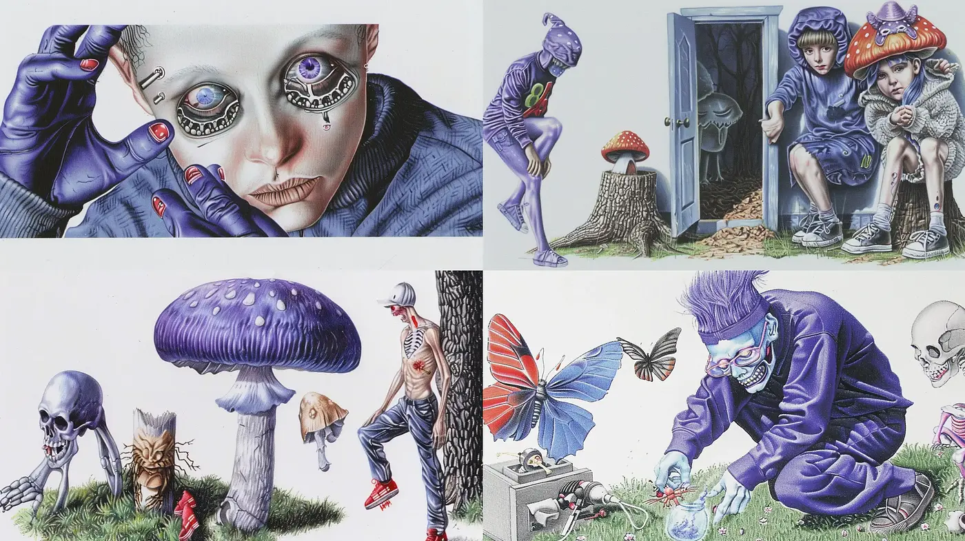 Surreal Fantasy with a Macabre Twist - Midjourney sref style