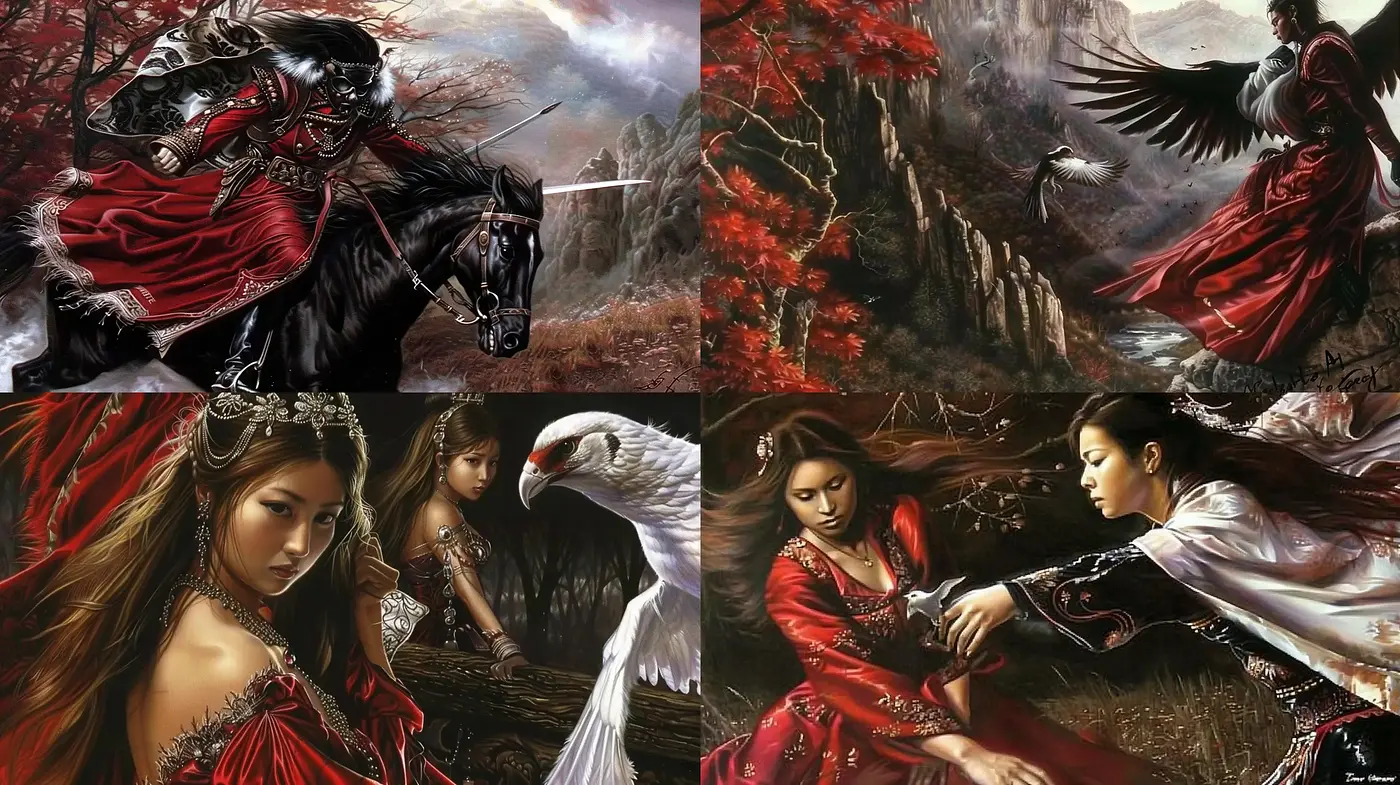 Ethereal Elegance in Crimson Fantasy - Midjourney sref style