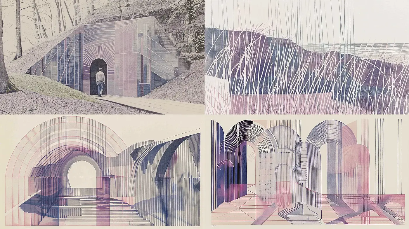 Abstracted Architectural Impressions in Soft Pastel Hues - Midjourney sref style