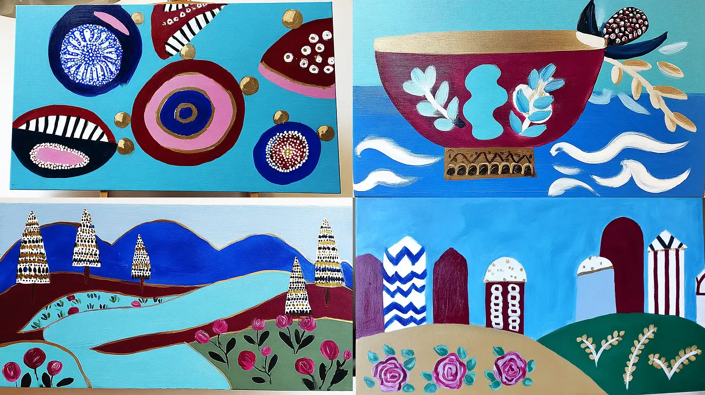 Vibrant and Playful Abstract Composition with Whimsical Elements - Midjourney sref style