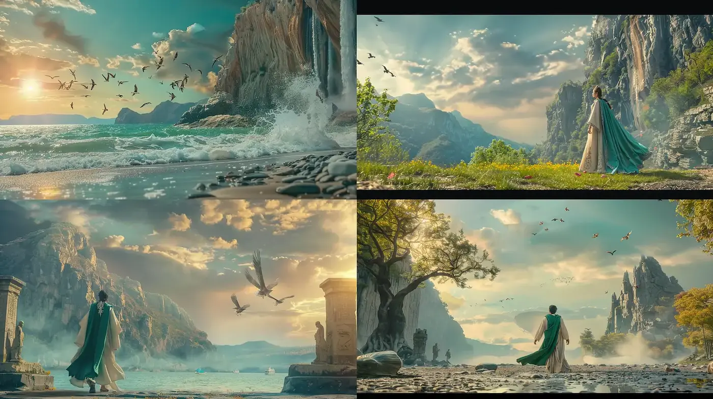 Ethereal landscapes with a blend of natural and fantastical elements - Midjourney sref style