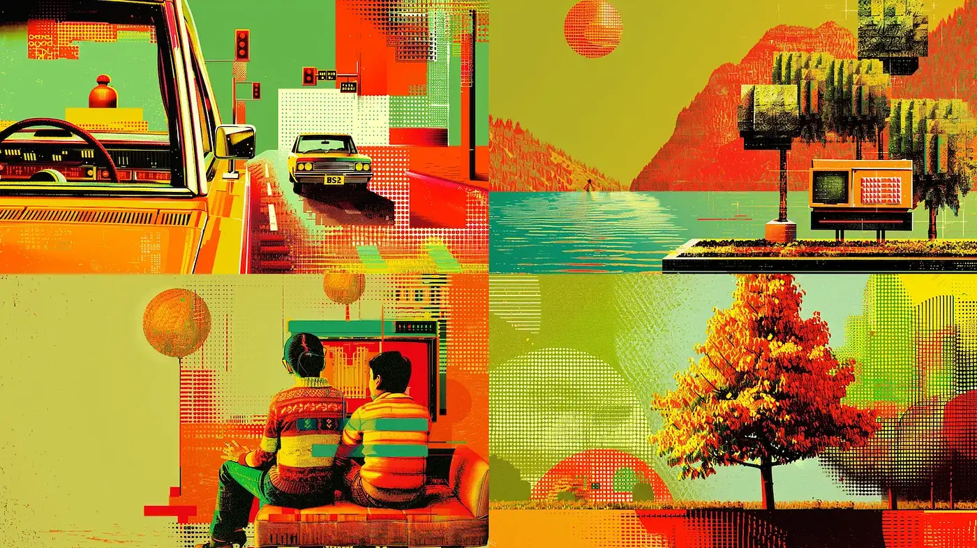 Vibrant Retro Futurism with Textural Depth and Nostalgic Mood - Midjourney sref style