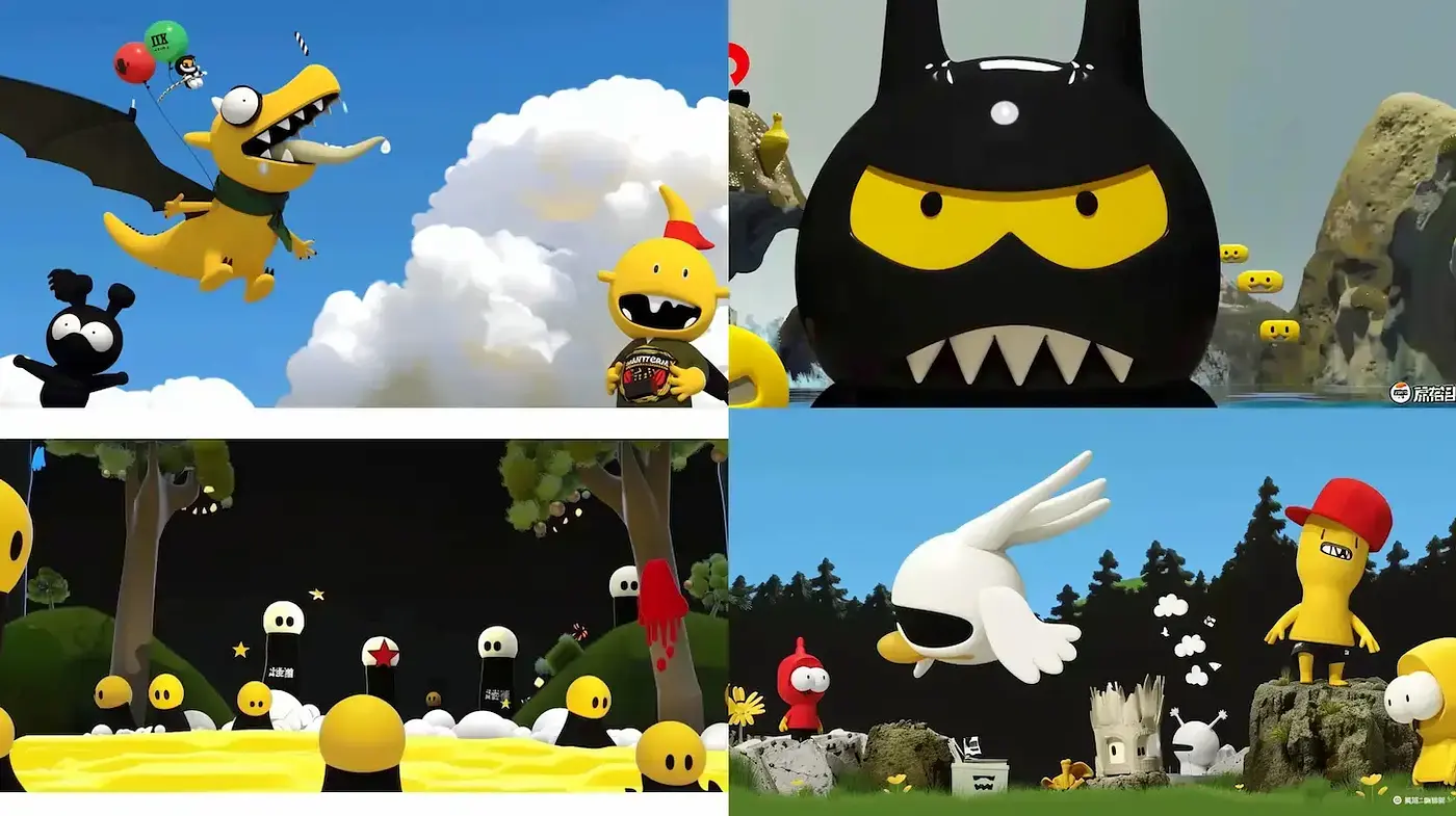 Whimsical and Playful Animated Style with Bold Characters - Midjourney sref style
