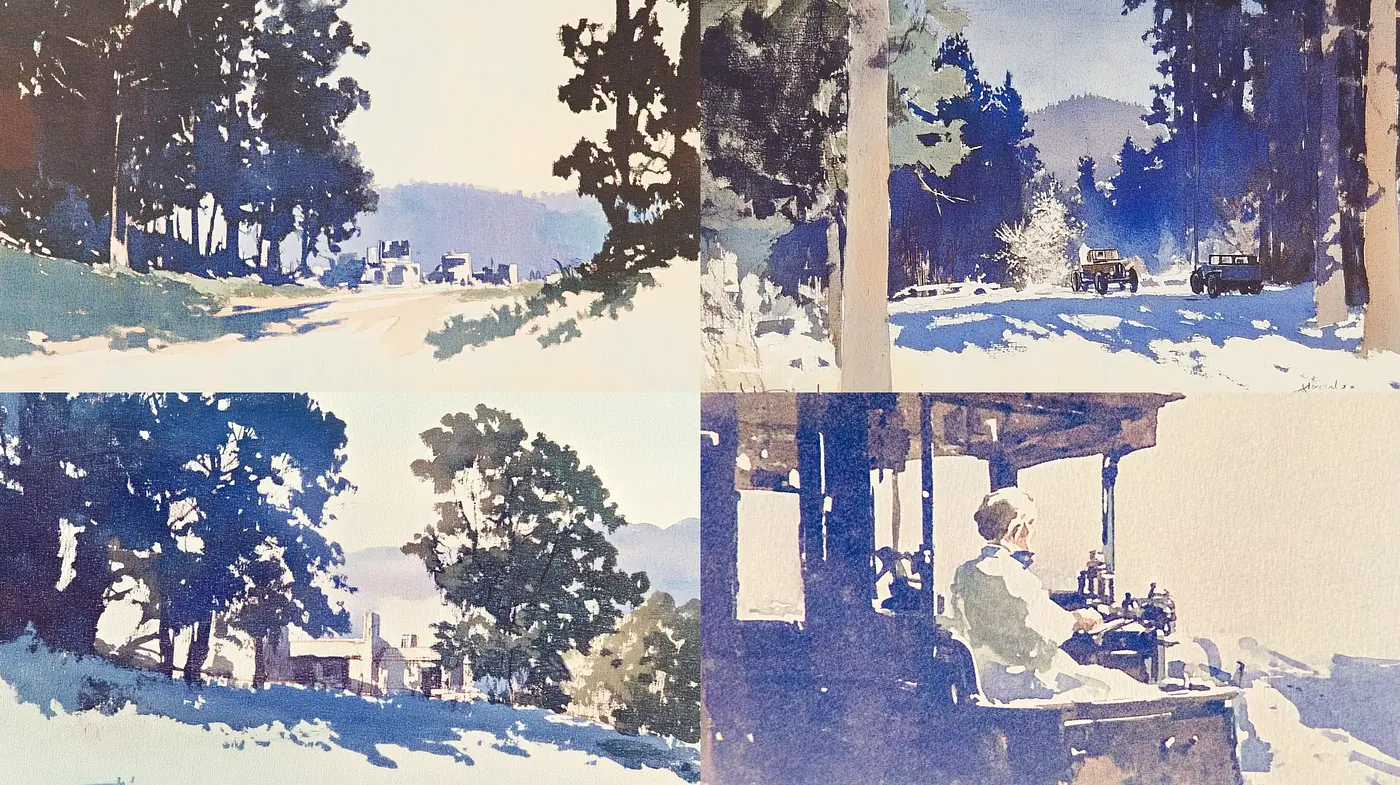 Ethereal Watercolor Vistas with Impressionist Undertones - Midjourney sref style