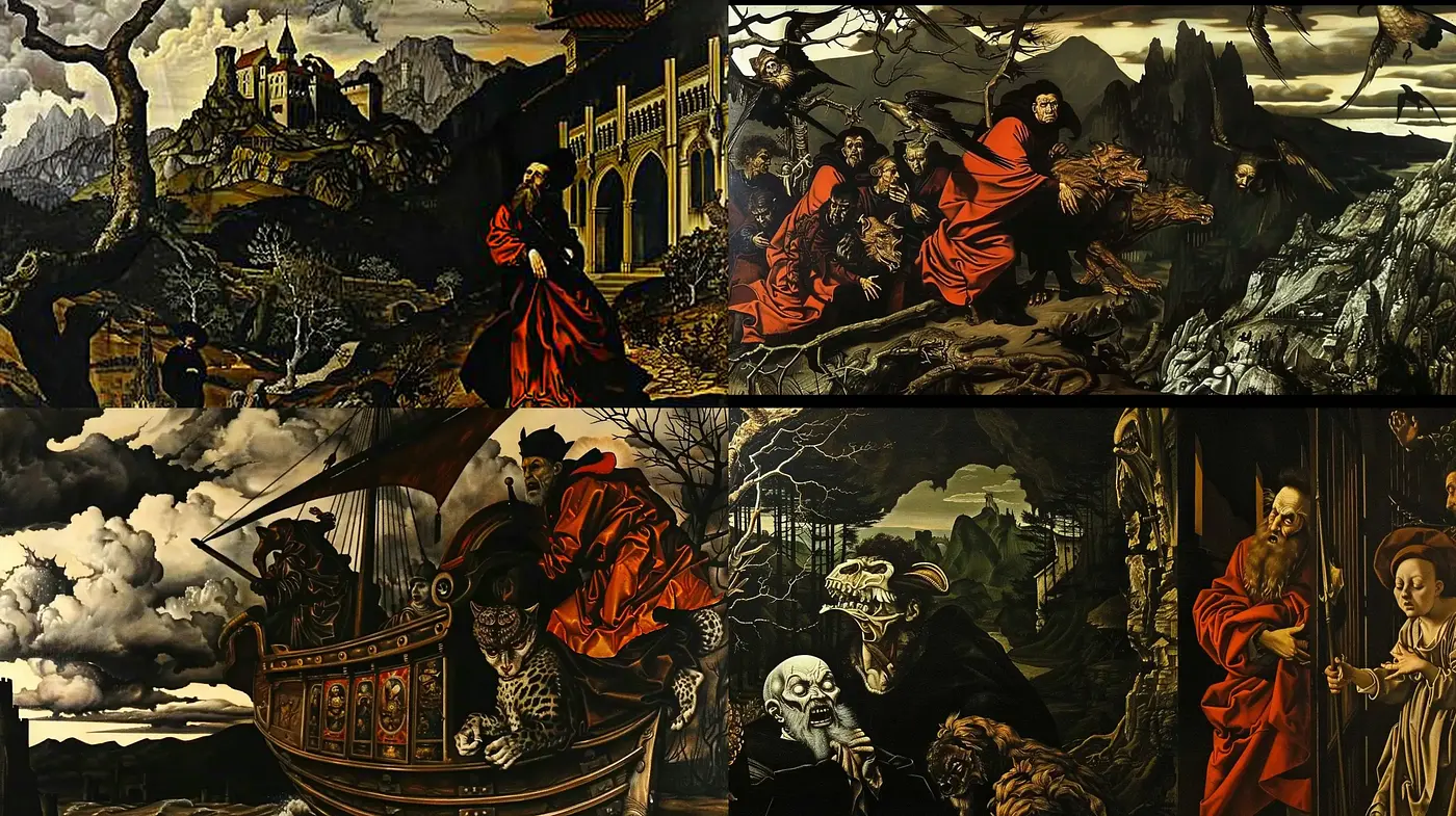 Baroque Esque Spectacle with Dramatic Contrasts and Stark Imagery - Midjourney sref style