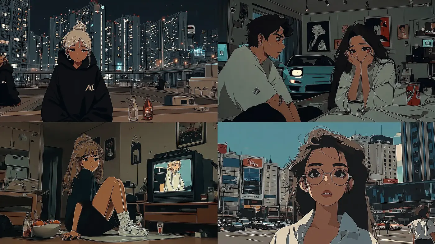 Contemporary Urban Aesthetic with Nostalgic Anime Influence - Midjourney sref style