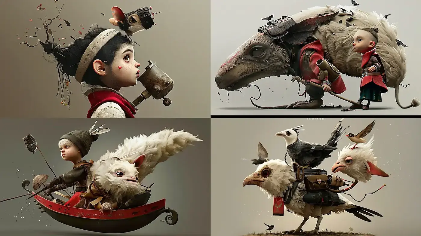 Surreal Steampunk Dreamscape with a Touch of Whimsy - Midjourney sref style