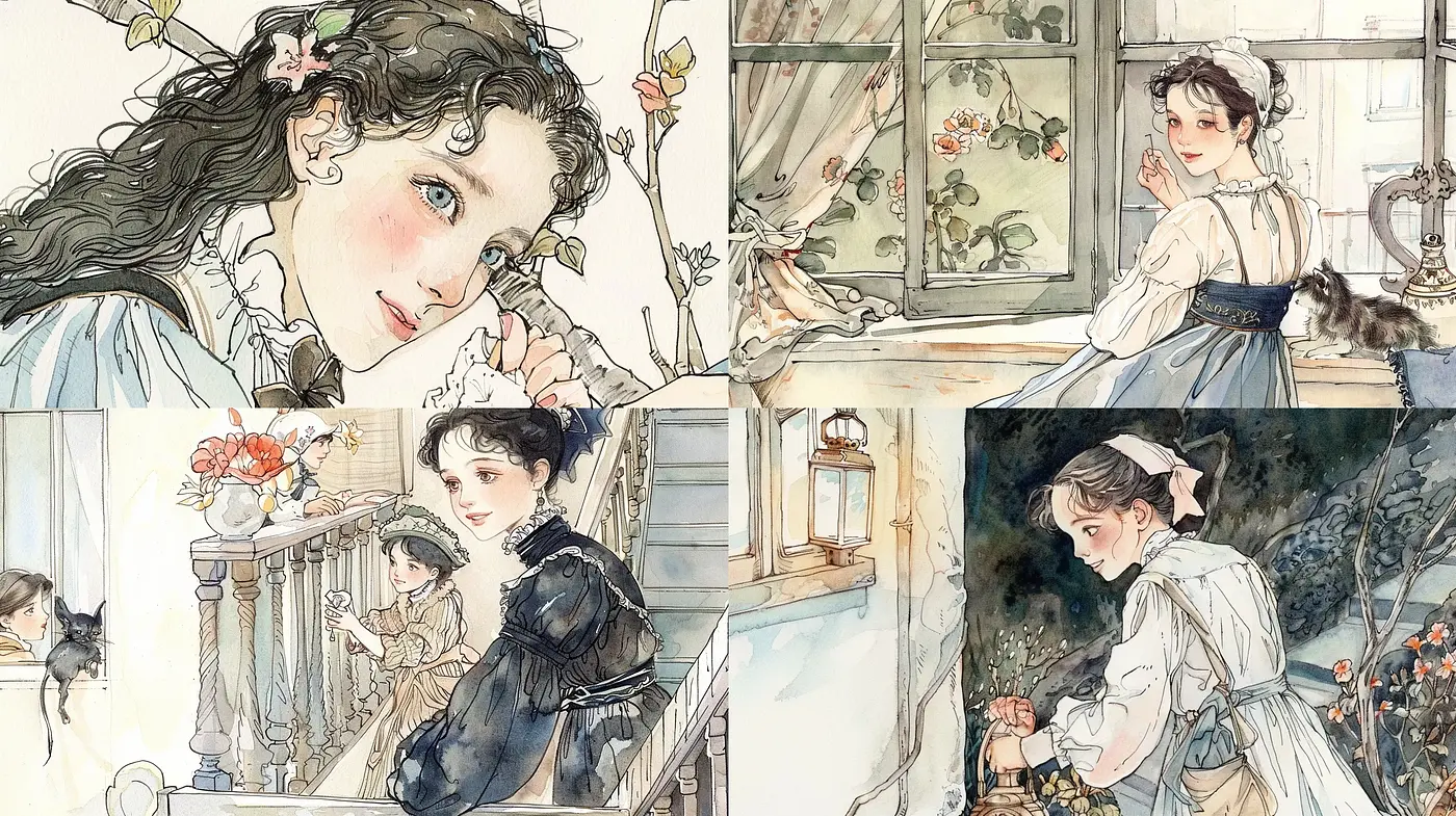 Ethereal Watercolor Whimsy: A Homage to Classic Storybook Elegance - Midjourney sref style