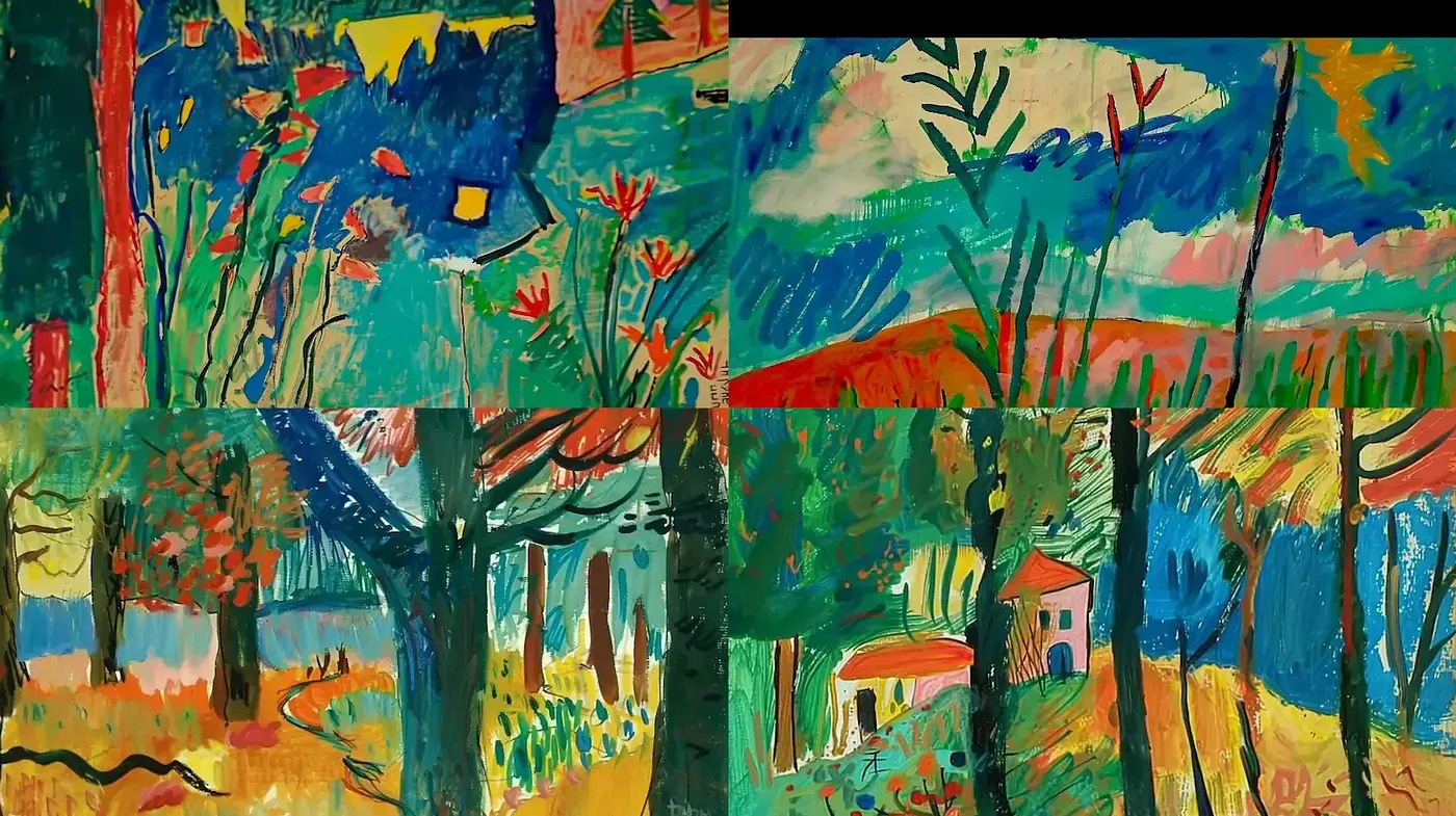 Vibrant and Expressive Landscape Inspired by Fauvistic Techniques - Midjourney sref style