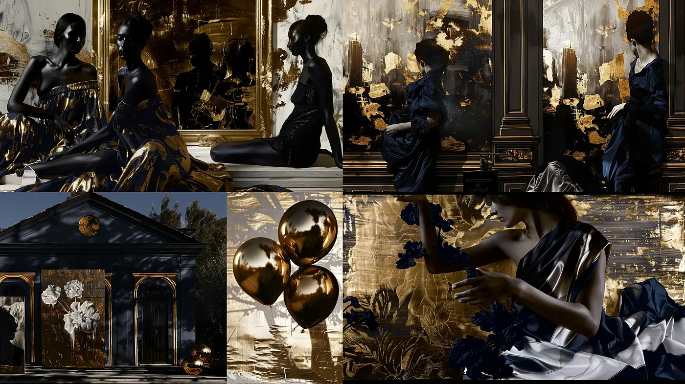 Elegant Nocturne: A Fusion of Baroque Opulence and Modern Metallics - Midjourney sref style