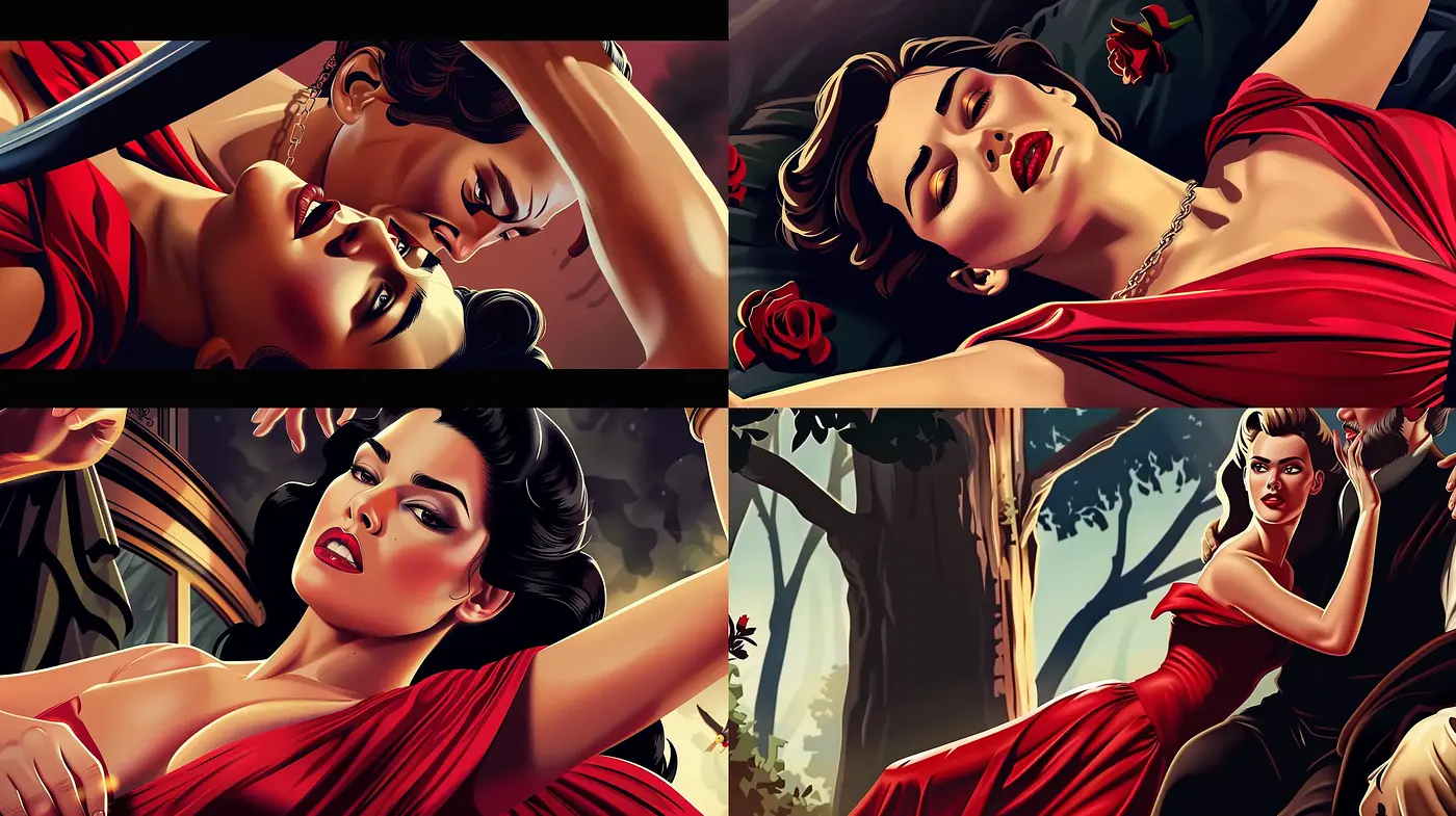 Twilight Hues of Vintage Elegance in Cinematic Storytelling - Midjourney sref style