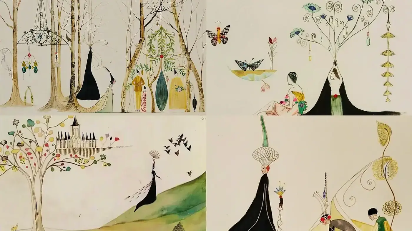 Whimsical and Ethereal Illustrations with Nature Elements - Midjourney sref style