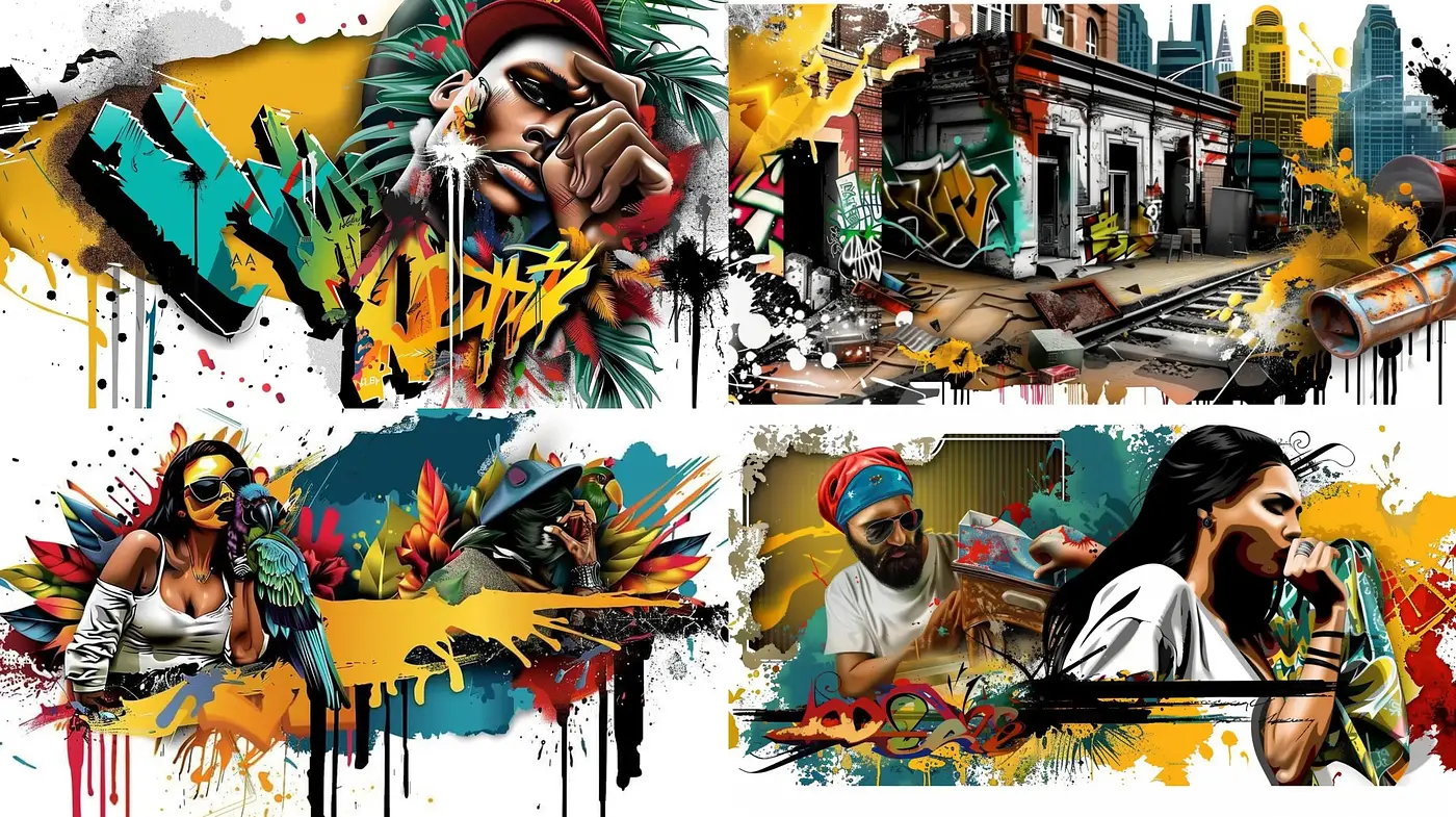 Urban Tapestry: Graffiti Art Infused with Photorealism - Midjourney sref style