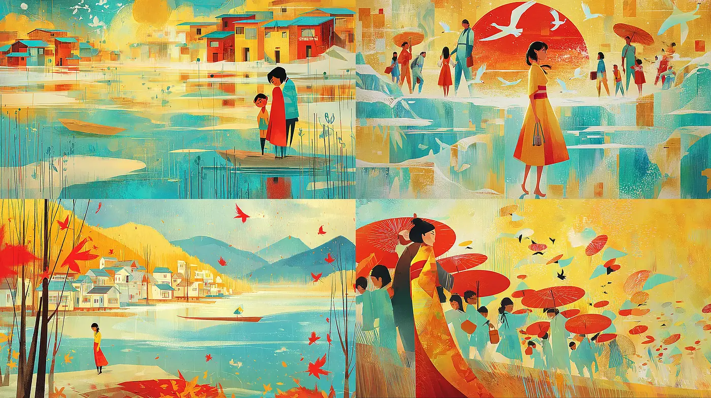 Vibrant, cultural narrative with a contemporary illustrative style - Midjourney sref style