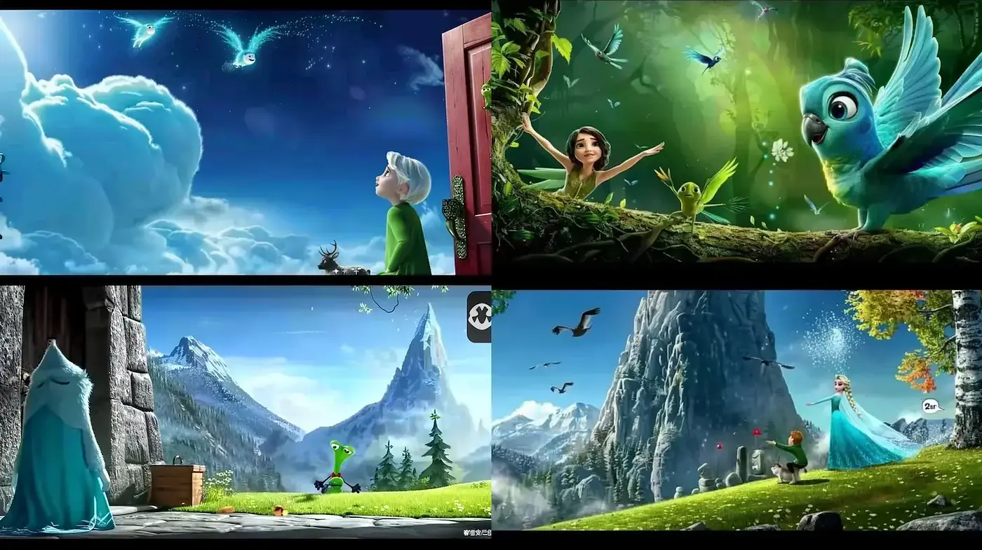 Whimsical and Lush Fantasy Landscapes with Vibrant Character Interactions - Midjourney sref style