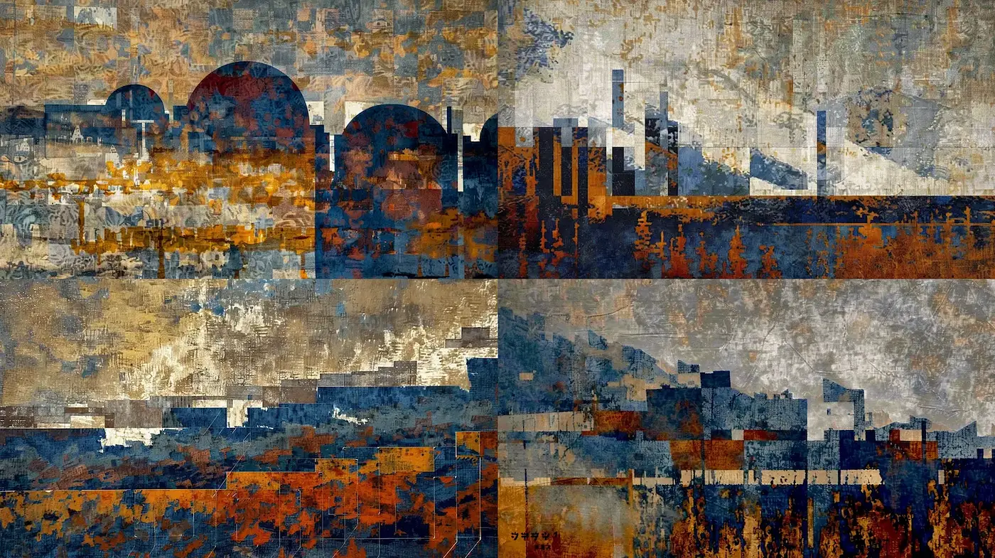 Abstract Textured Landscape with Vintage Touches and Earthy Tones - Midjourney sref style