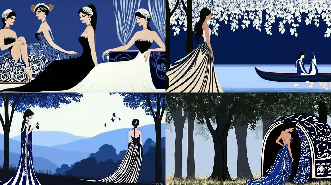Elegant Nocturne Silhouettes with Ethereal Nature Motifs - Midjourney sref style