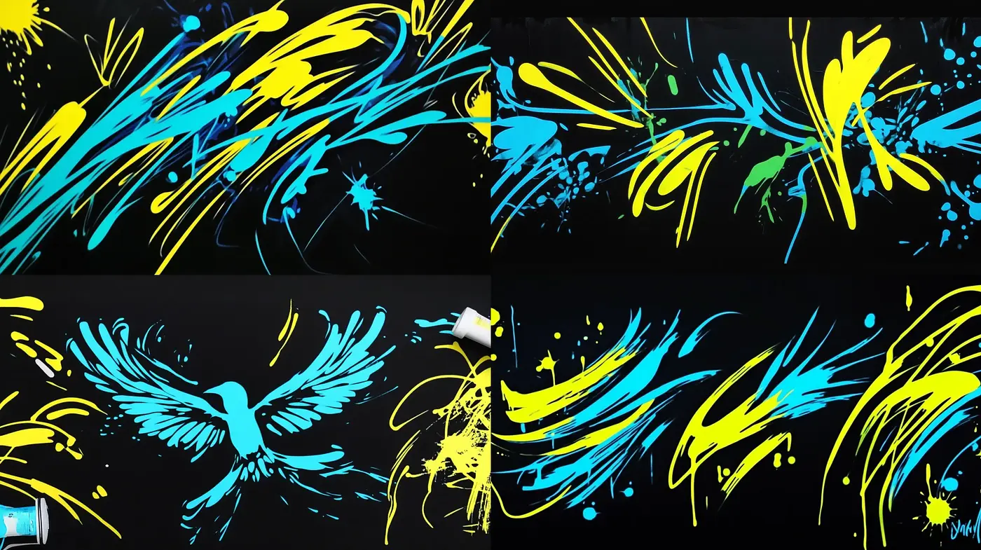 Dynamic Splash of Abstract Expressionism in Cyans and Yellows - Midjourney sref style