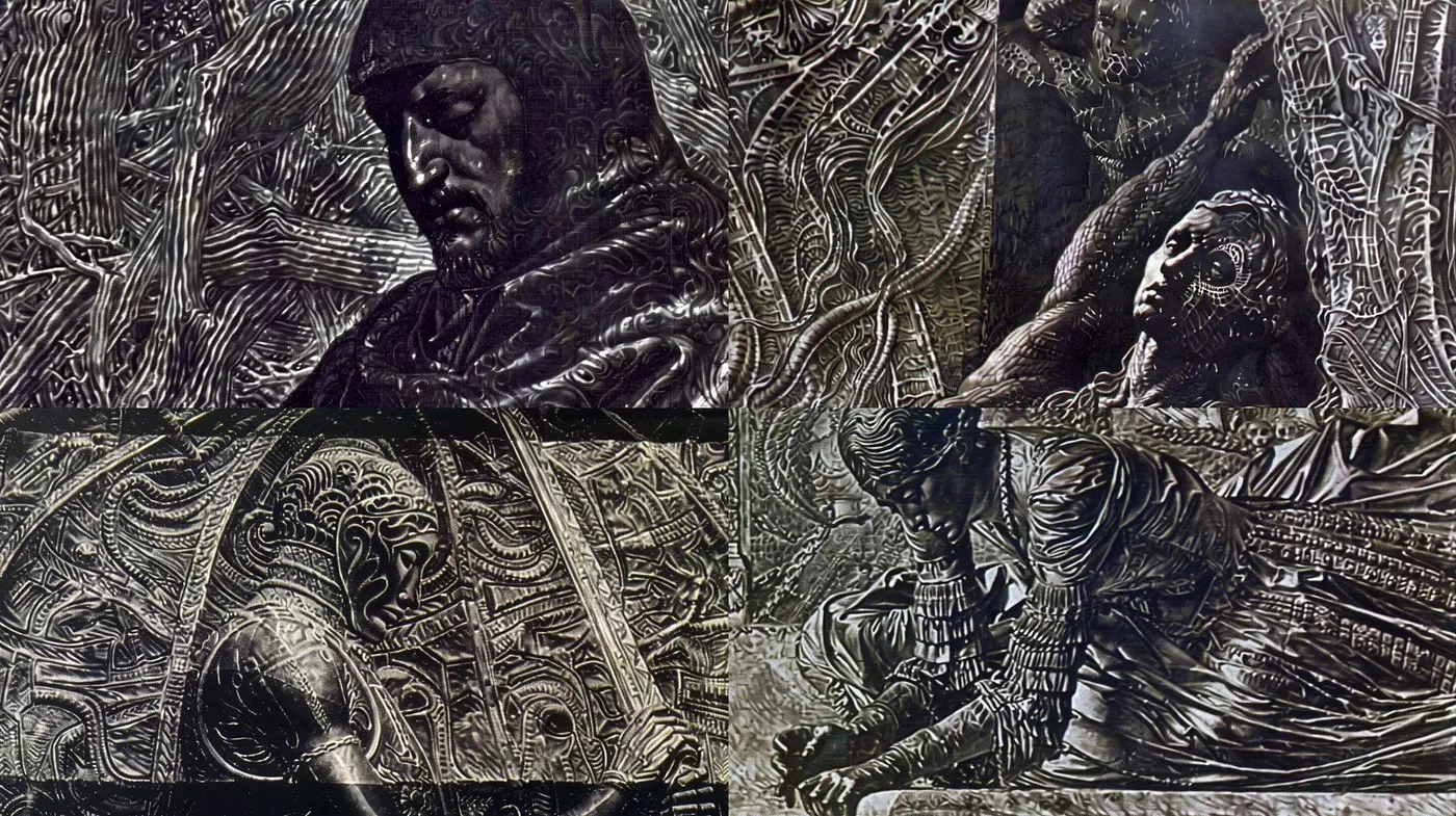 Abstract Textural Harmony: An Exploration in Monochromatic Intricacy - Midjourney sref style