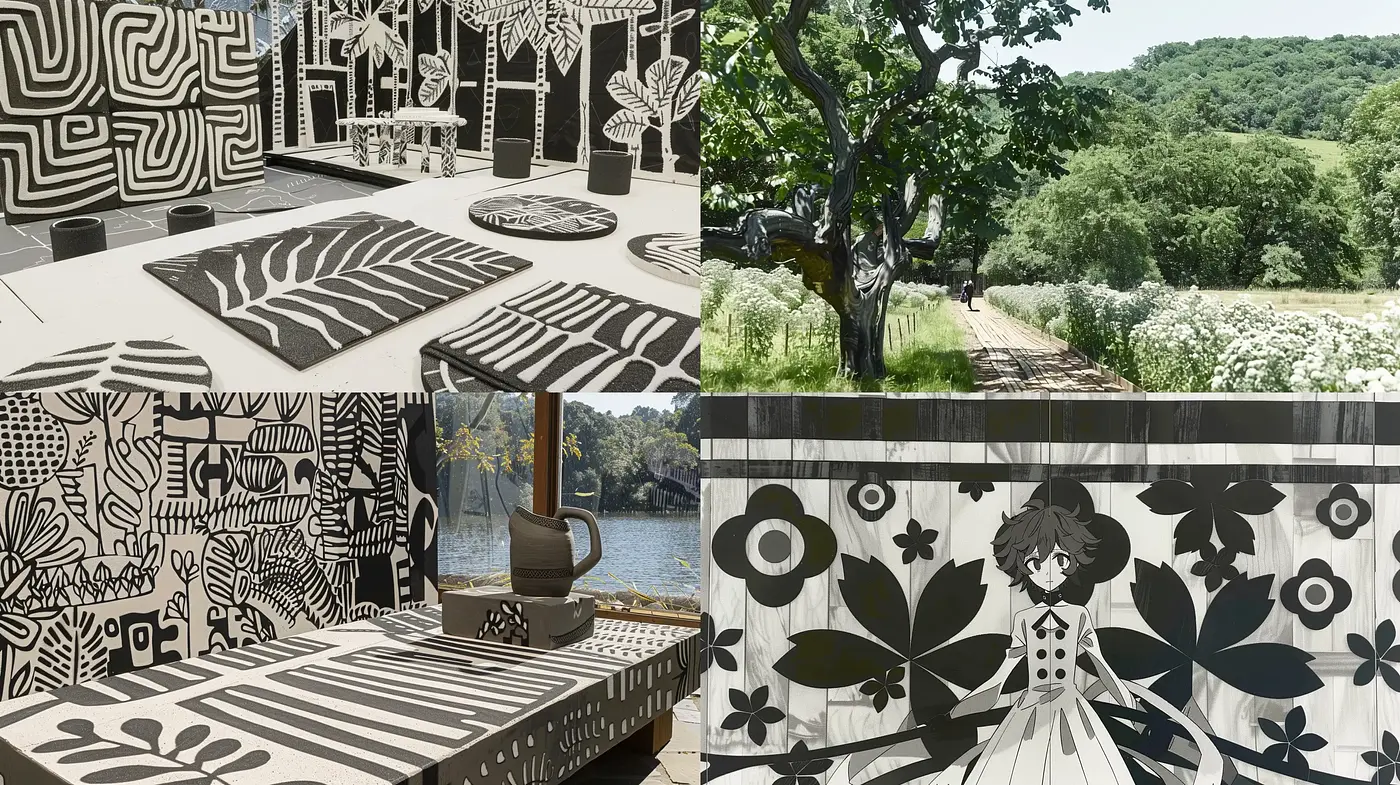 Monochromatic Opulence with Botanical Contrast - Midjourney sref style