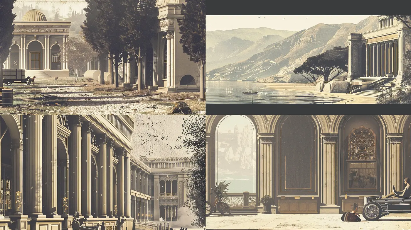 Sepia-Toned Architectural Elegance with a Timeless Essence - Midjourney sref style