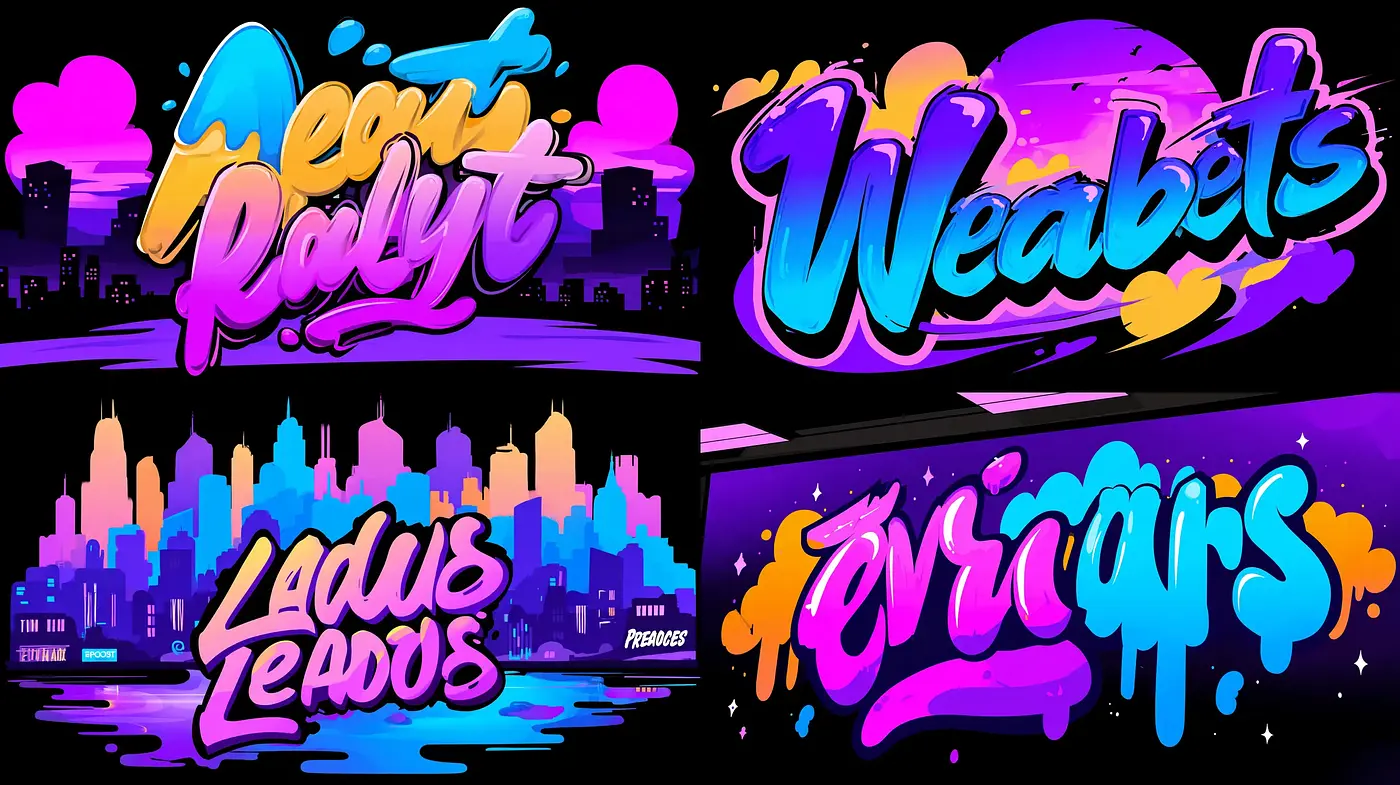 Vibrant and Dynamic Urban Typography with a Neo-Synthwave Aesthetic - Midjourney sref style