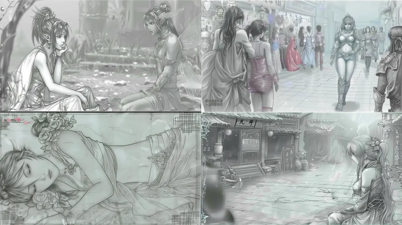 Monochromatic Dreamscape Sketches - Midjourney sref style