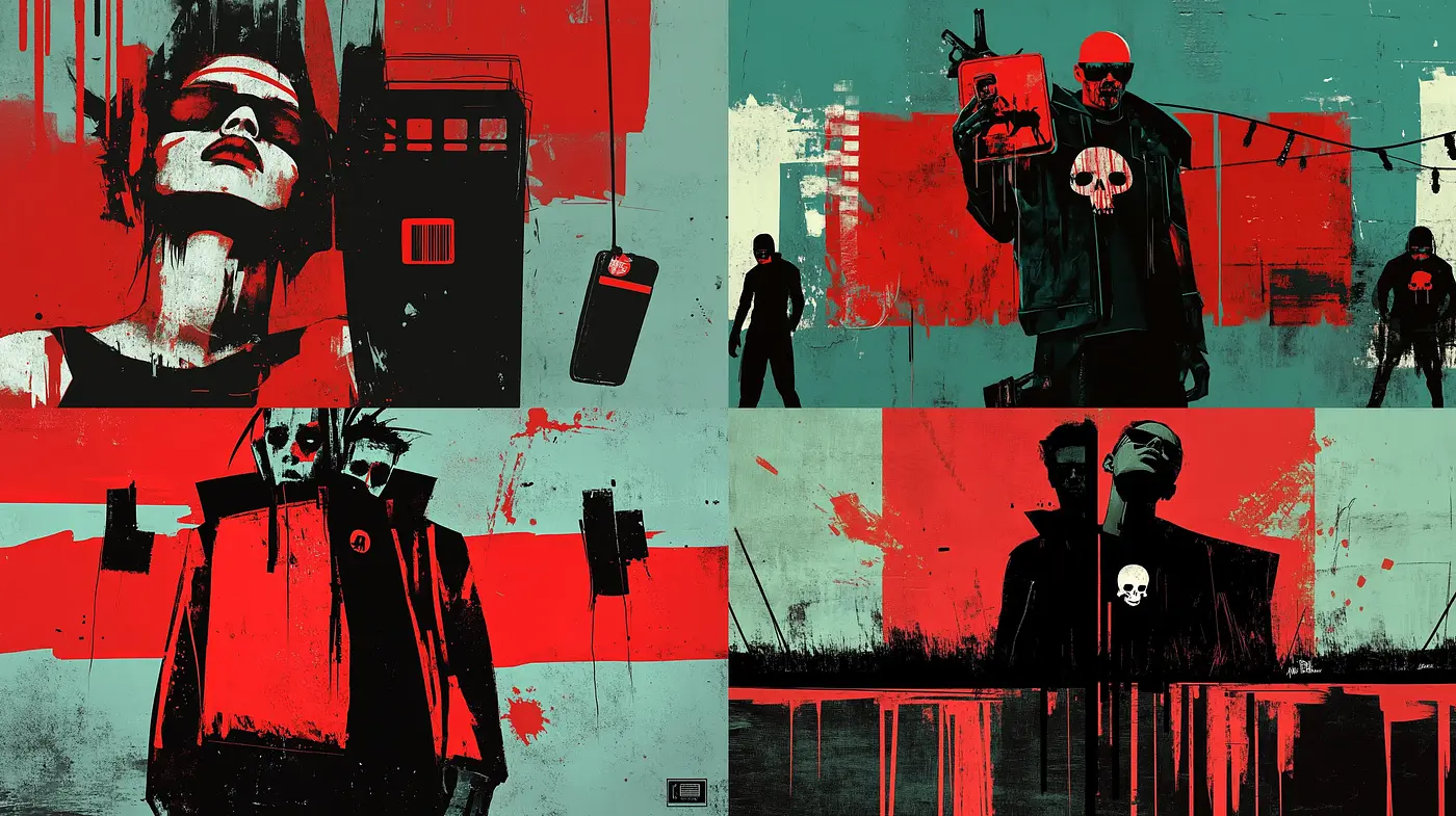 Gritty Urban Dystopia in Stylized Graphic Novel Aesthetics - Midjourney sref style