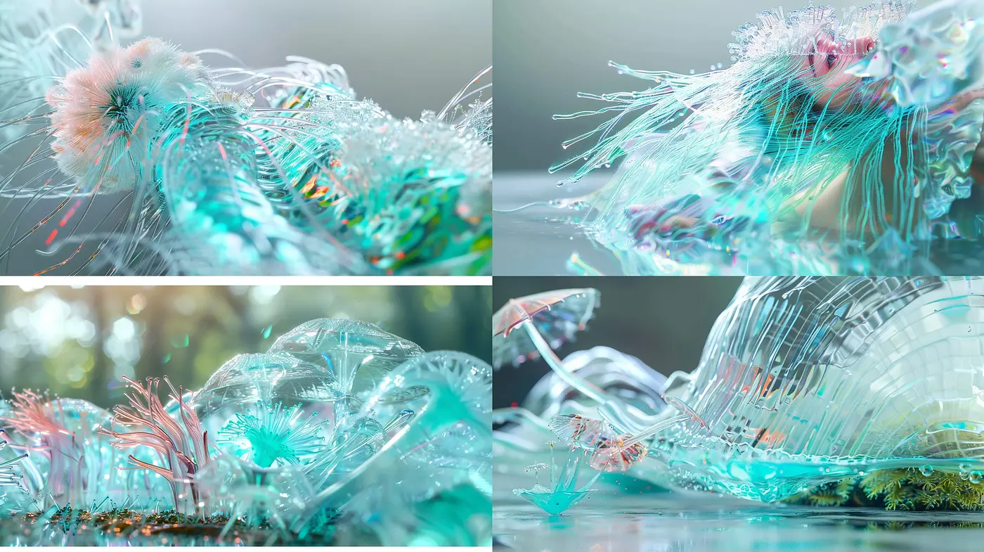 Ethereal Aquatic Dreamscape: A Synthesis of Luminous Hues and Fluid Organic Textures - Midjourney sref style