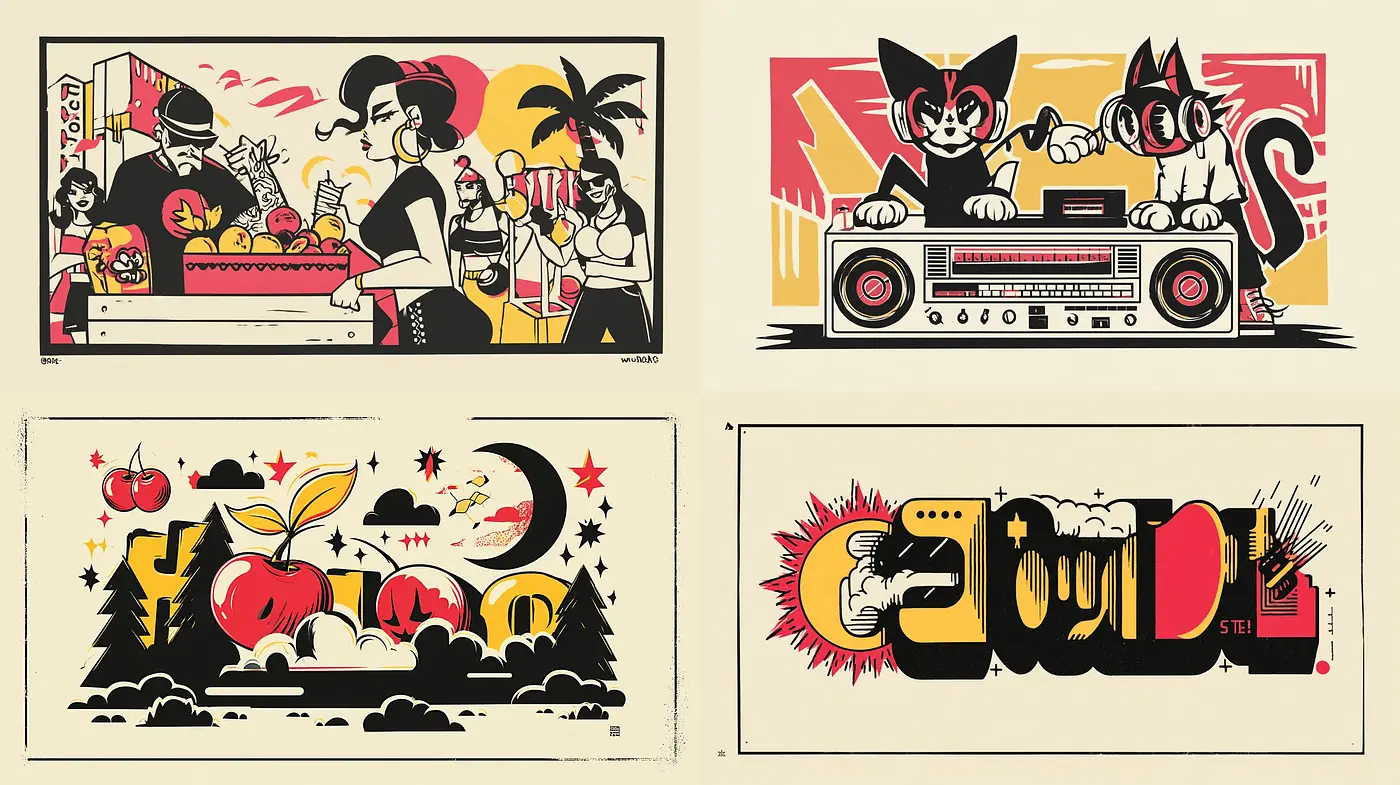 Dynamic and Playful Retro-Modern Aesthetic with a Whimsical Vibe - Midjourney sref style