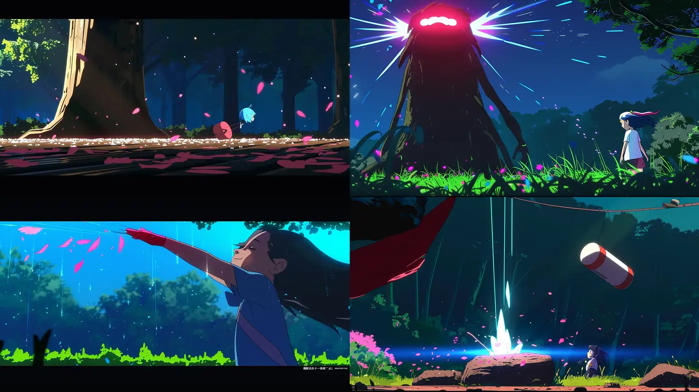 Luminous Anime-Inspired Enchantment with Vibrant Nature Backdrops - Midjourney sref style