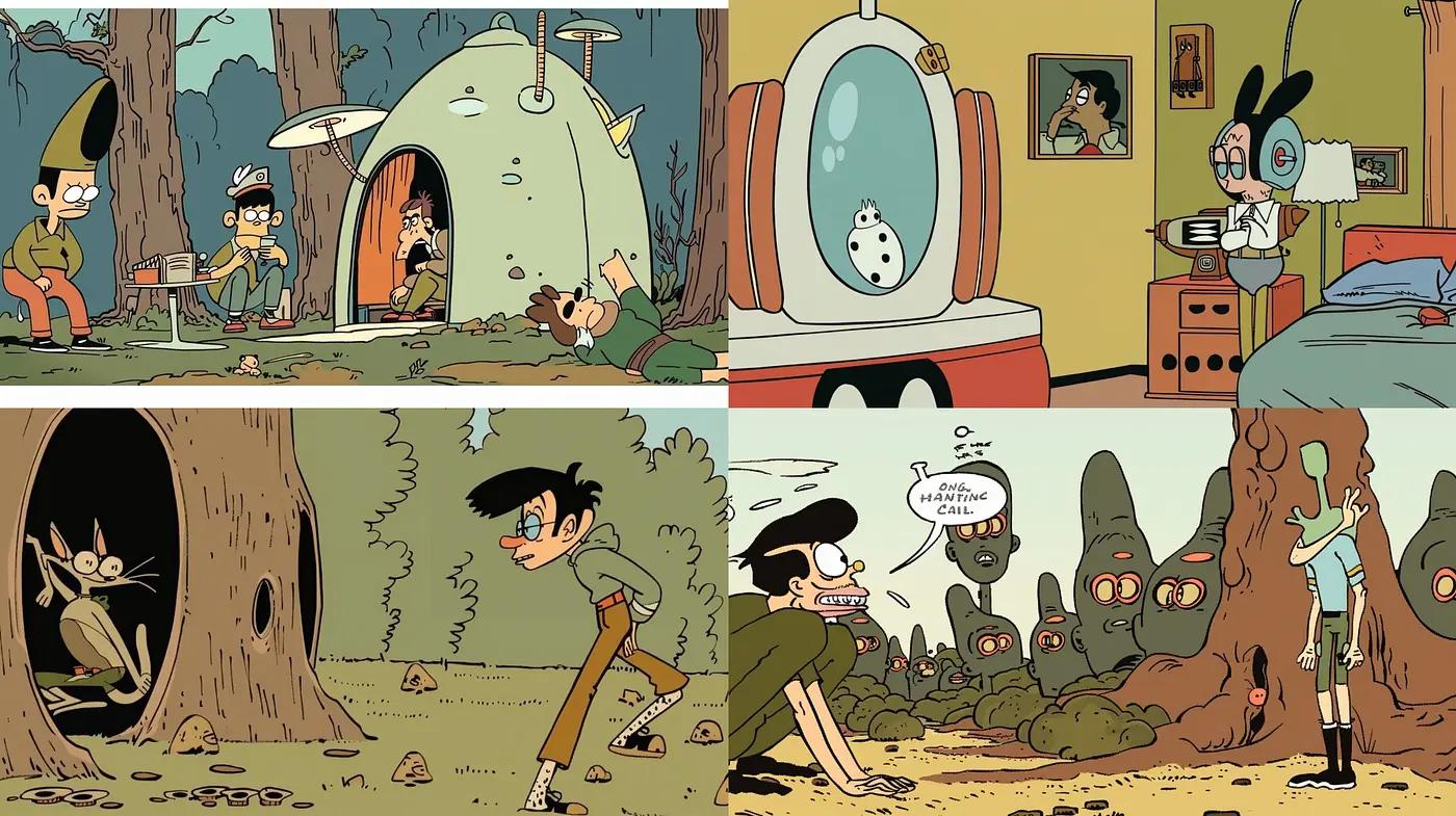 Enigmatic Whimsy in Earthy Tones: A Homage to Vintage Animation and Comic Art - Midjourney sref style