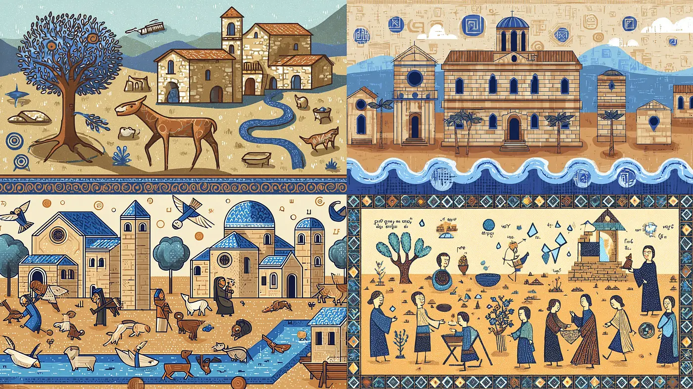 Charming and Whimsical Illustrated Landscapes with Cultural Elements - Midjourney sref style