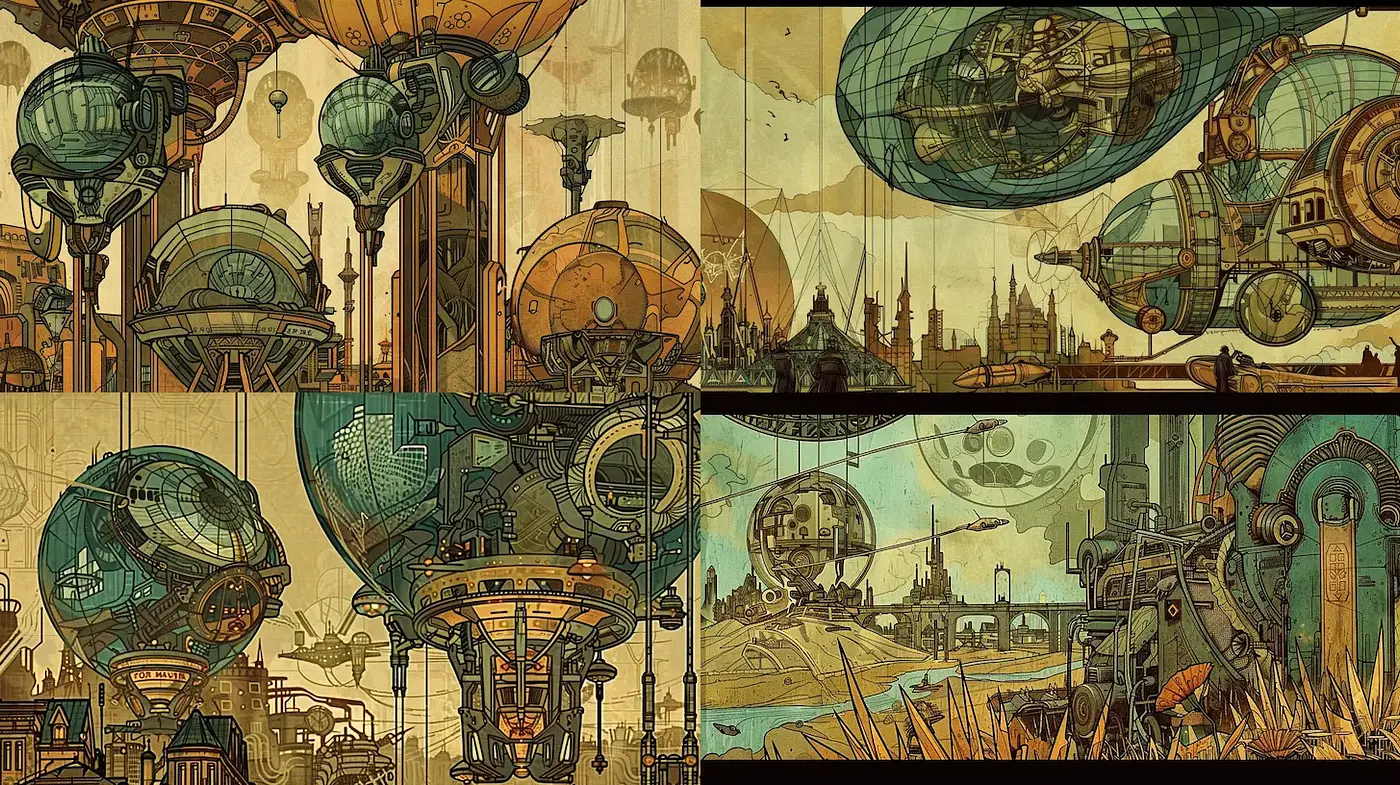 Intricate Steampunk Illustration with Vintage Aesthetic - Midjourney sref style