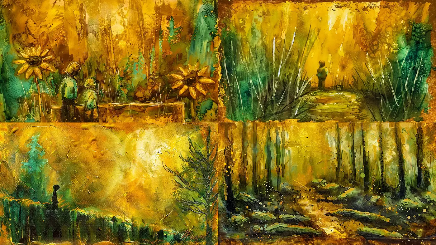 Luminous Amber Hues in Textured Environments - Midjourney sref style