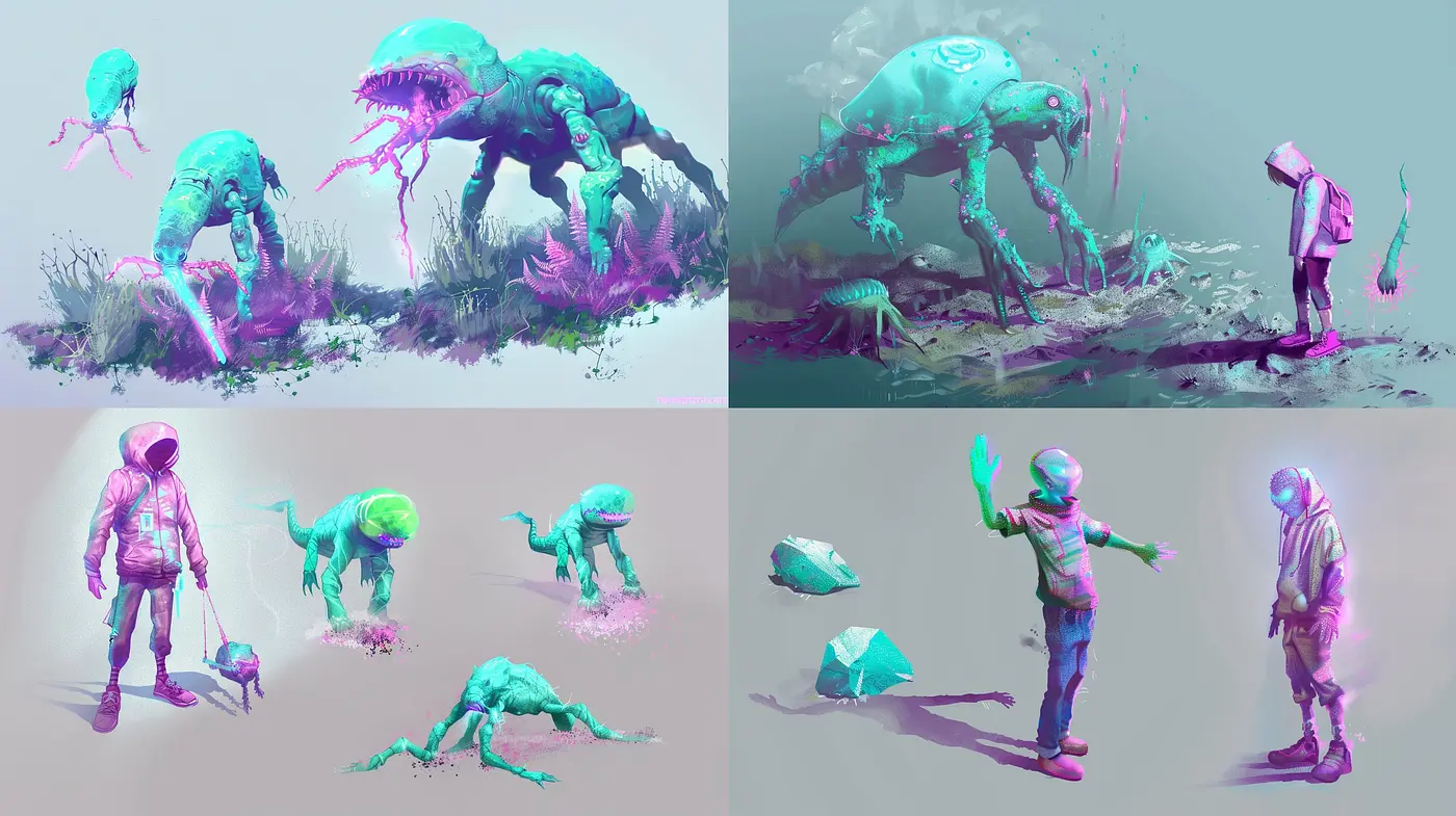 Ethereal Cyberpunk Dreamscape: A Consistent Study in Neon and Pastel - Midjourney sref style