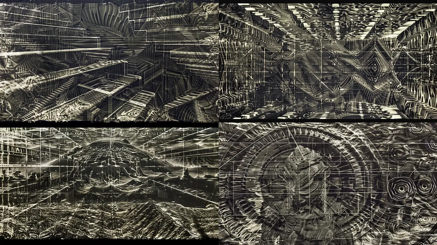 Geometric Convergence of Abstract and Mechanical Realms - Midjourney sref style