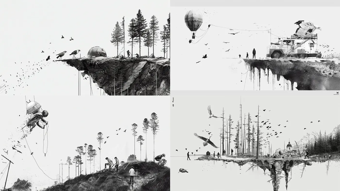Ethereal Monochrome Dreamscape Impressions - Midjourney sref style