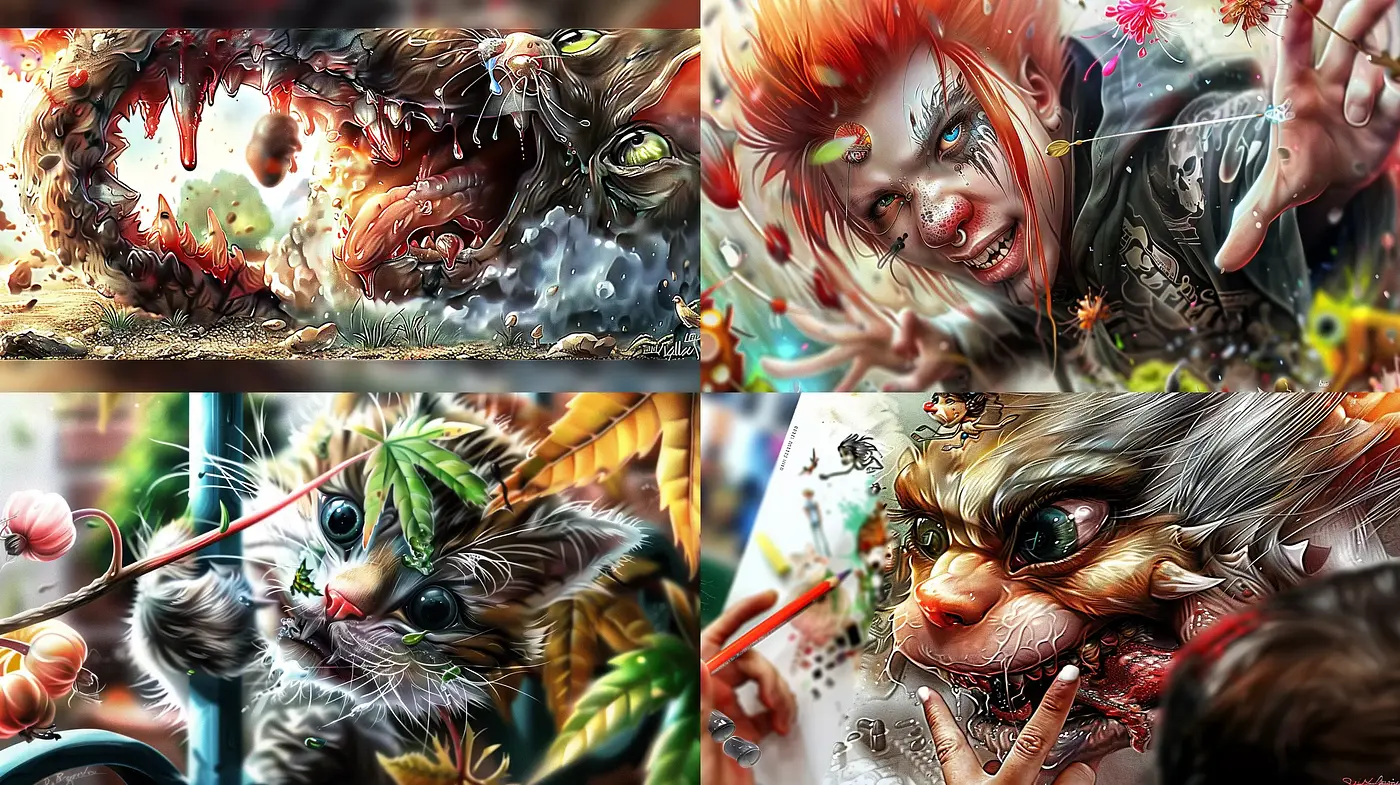 Fantastical Surrealism with Intense Detail and Dynamic Composition - Midjourney sref style